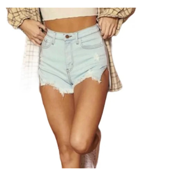 Vibrant Denim Shortie Shorts Hot Pants Medium Wash Medium Cutoff High Open side - Picture 8 of 9